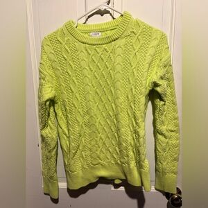 J.Crew Chartreuse Cable Knit Sweater Womens Sz M 100% Cotton Fisherman Crew Neck